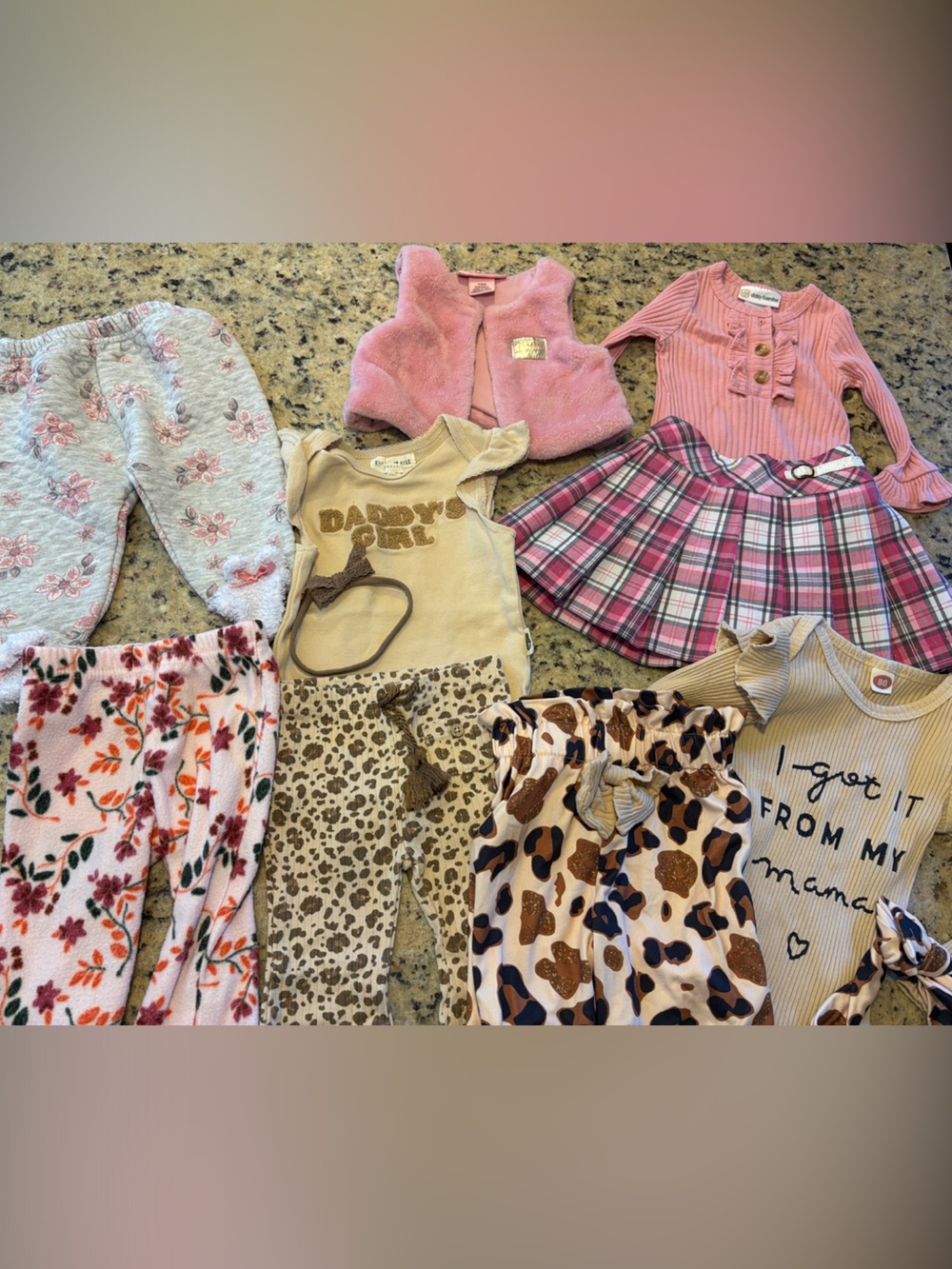 Fall girls lot size 3-6 months- leopard, plaid, Juicy vest-9 piece lot!